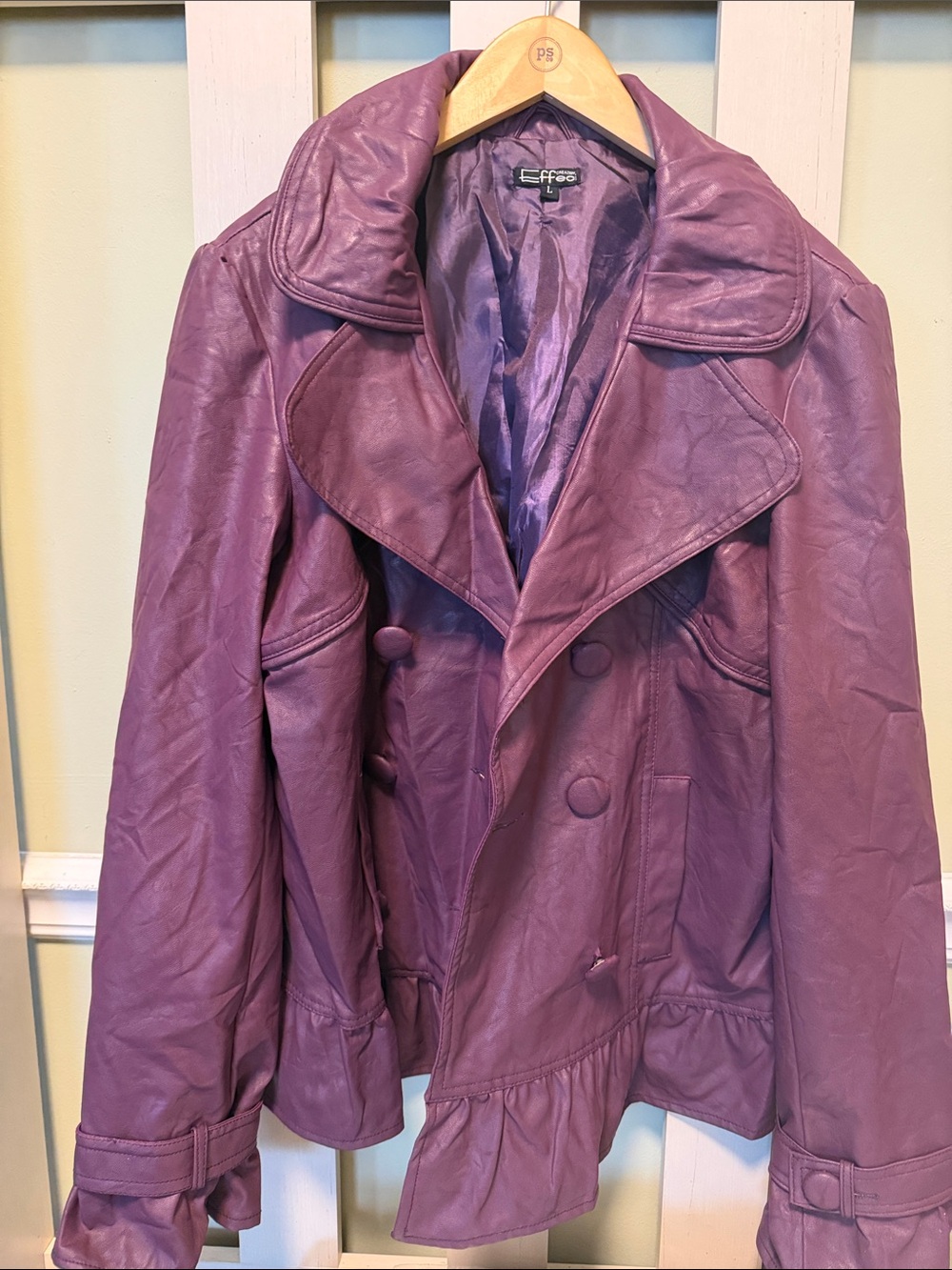 Effeci Purple Faux Leather Peplum Trench Coat